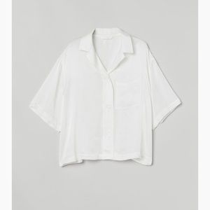 satin-style silky white button-up